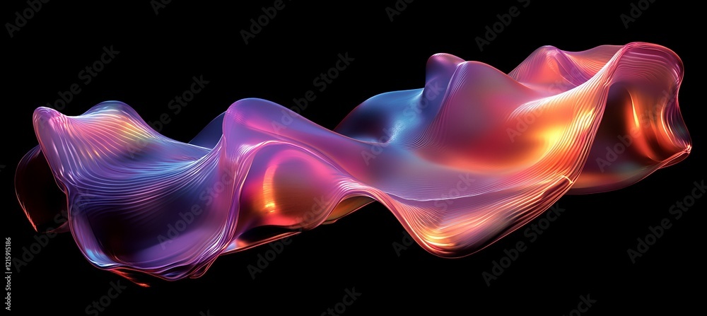 Poster abstract iridescent flowing form.