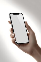 hand holding a modern smartphone with a blank screen, ideal for app UI or web design mockups