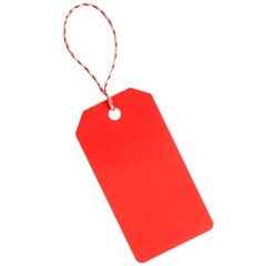 Empty Red Price Tag with String on  transparent Background