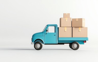 A blue hand truck with boxes on it, shown against a white background in a vector illustration style. 