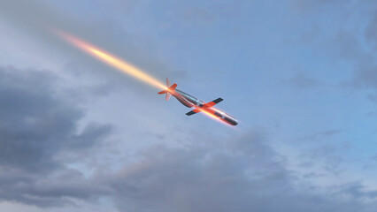 Missile attack. Cruise missile flying. Missile launch.