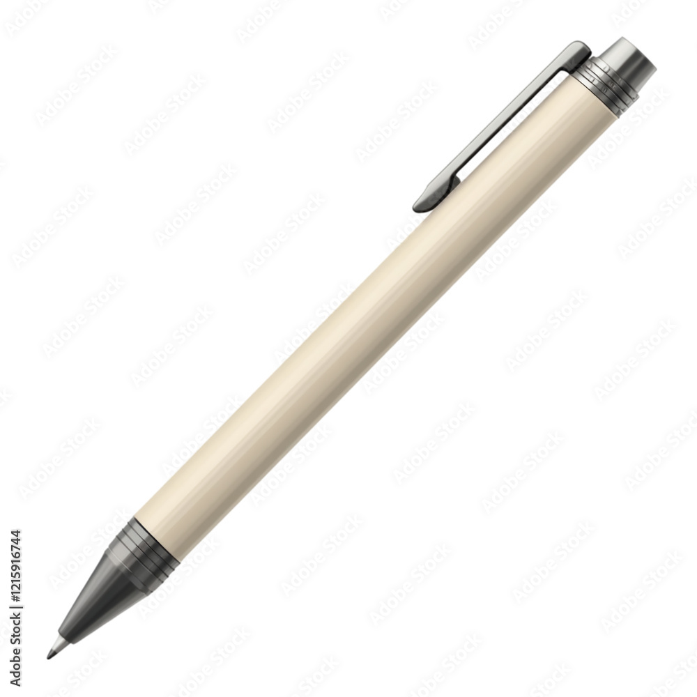 Poster Mechanical pencil in soft clay-rendered style with simple lines, calming tones, and ergonomic design isolated on white background, not touching the edges.