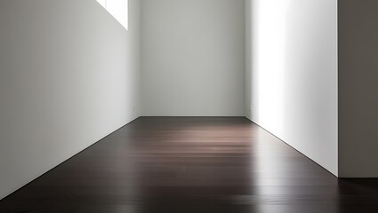 White wall dark brown wood floor