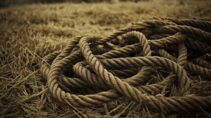 Fototapeta premium close up shot of twisted rope in the field