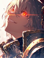 Anime Boy With Fiery Eyes Wearing Armor