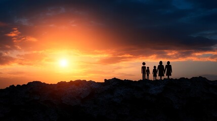 Silhouette Family Sunset Hopeful Future Horizon