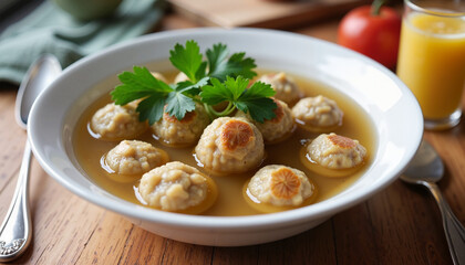 Traditional Leberknödel (Liver Dumplings) Served in a Clear Broth