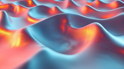 Obraz premium Abstract Wavy Surface 3D Render Dynamic Flowing Lines Orange and Blue Gradient Digital Art
