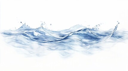 Blue water waves splashing on white background.