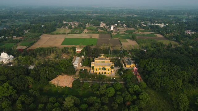 Breathtaking aerial view of Katra Masjid in Murshidabad, highlighting its symmetrical structure and cultural heritage.