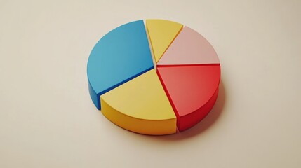Fototapeta premium Colorful 3D pie chart with five segments on a beige background.
