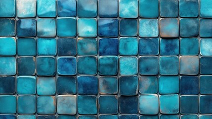 A blue tile wall with a blue and white tile pattern
