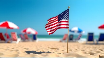 American Flag Beach Scene Summer Patriotism Sandy Shore Vacation