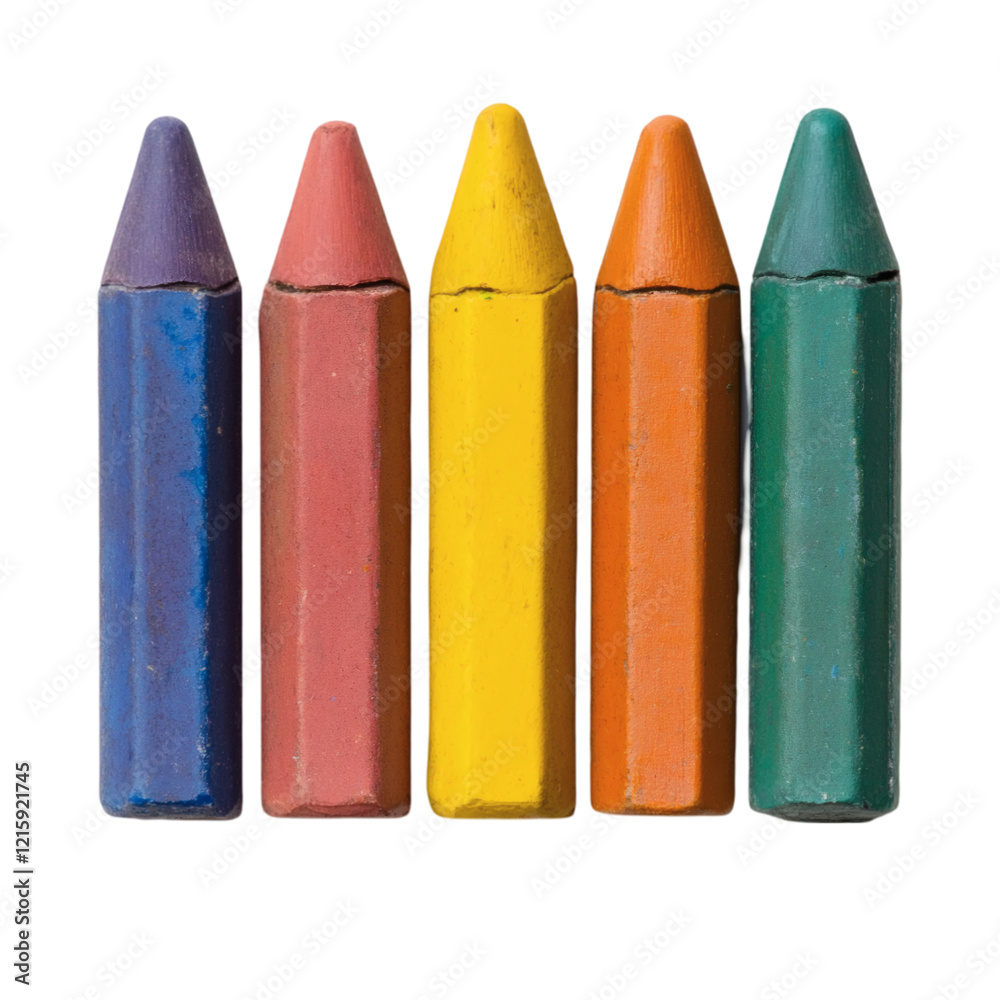 Poster Clay-modeled crayons with calming hues, smooth edges, and a modern minimal design. Isolated on white with ample spacing.
