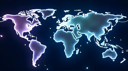 Neon Glowing World Map Digital Art Dark Background