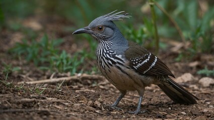 Crested pigeon standing on the ground in a natural setting