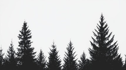 Obraz premium Silhouetted Evergreen Trees Against White Sky
