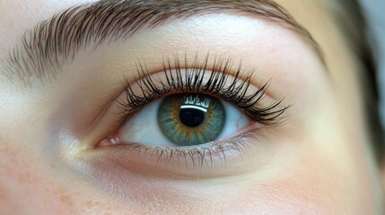Eyelash removal care Close-up of woman's eye, professional hands delicately removing extensions in a clean beauty salon