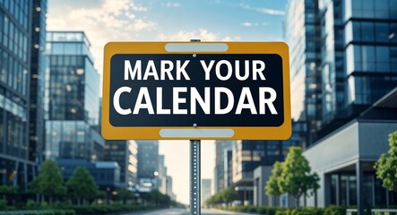 Obraz premium mark your calendar text on road sign in middle of modern business city background