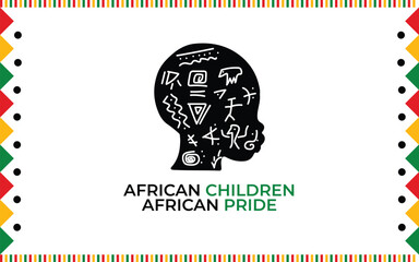 African Children Head Art Featuring Historical Characters, Ancient Symbols, and Cave Art. Honoring African Heritage for Posters, Cards, Banners, and Backgrounds.