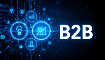 B2B business strategy concept. Businessman working with B2B virtual on laptop, conceptualizing strategy, partnership, targets in business to business services. E-commerce, B2B Marketing, enterprise