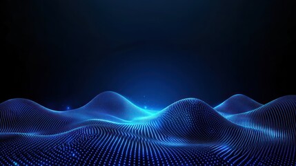 Fototapeta premium Blue Digital Landscape Glowing Points Dark Background Abstract Waves