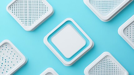 Abstract White Geometric Shapes on Blue Background