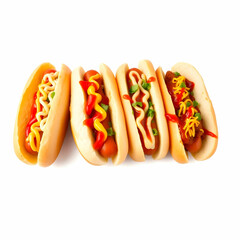 A delicious hot dogs with tasty sauces isolated on the white background