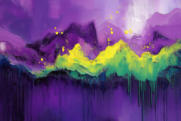 Radiant lavender and rich emerald green with energetic abstract patterns and hues