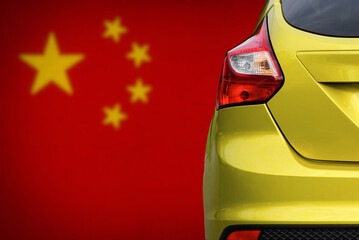 Flag of the China and a modern car