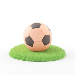 Cartoon Style Soccer Ball on Green Grass Patch Surrounded by White Background Perfect for Sports, Games, and Fun Graphics in Illustrations and Designs