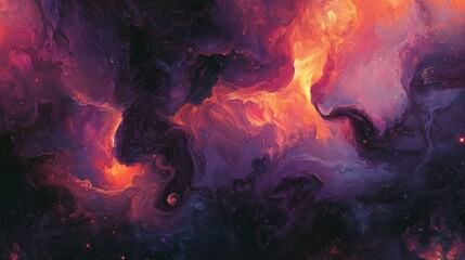 Abstract Cosmic Nebula Vibrant Purple Orange Red Swirling Galaxy Artwork