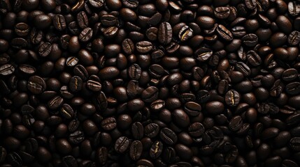 Close-up of Roasted Coffee Beans a Rich Dark Brown Background for Beverages