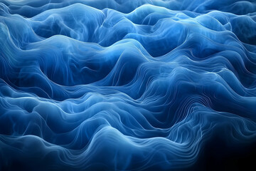 Obraz premium Smoke, in a blue color on a black background, high-resolution photography. 