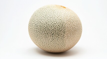 A whole, ripe cantaloupe melon with its textured, beige skin and vibrant orange flesh