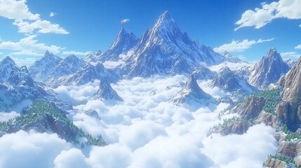 Obraz premium Snowcapped Peaks Above Serene Cloud Sea Panorama