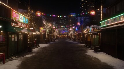 Snowy Festive Street Night Scene Winter Wonderland Illumination