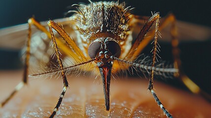 A Close-Up of a Mosquito Feeding on Human Skin