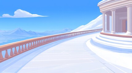 Obraz premium Snowy Mountaintop Temple Terrace Scenic View