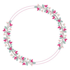 Lovely Pink Circle Borders Frame With Pink Flowers And Green Leaves