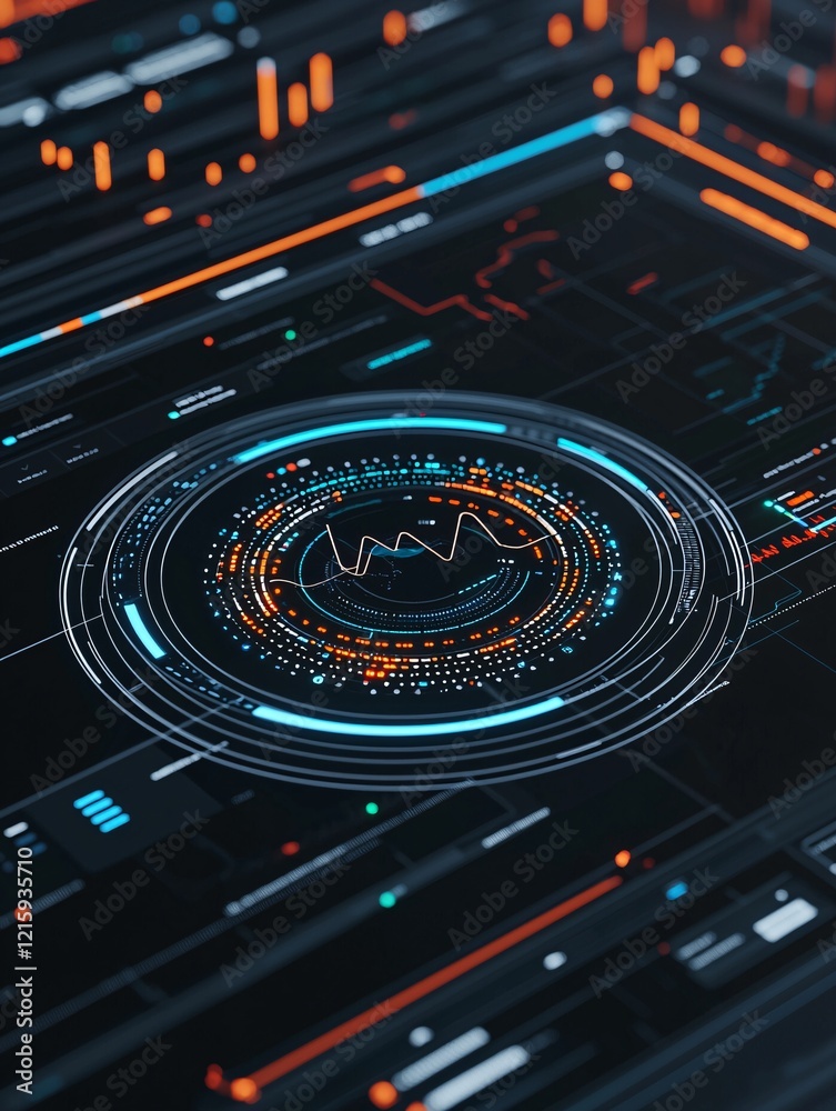 Poster media analysis with ai integration, abstract data points, charts and graphs floating in space, futur