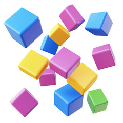 Obraz premium Colorful building blocks scattered in various shapes, promoting creativity and play.