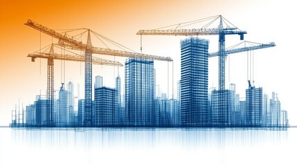 Obraz premium Urban Construction Skyline Cranes and Rising Buildings under Construction