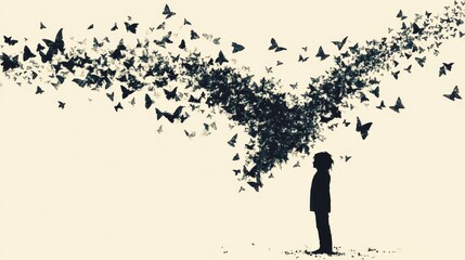 Solitary Child Amidst a Swarm of Departing Butterflies