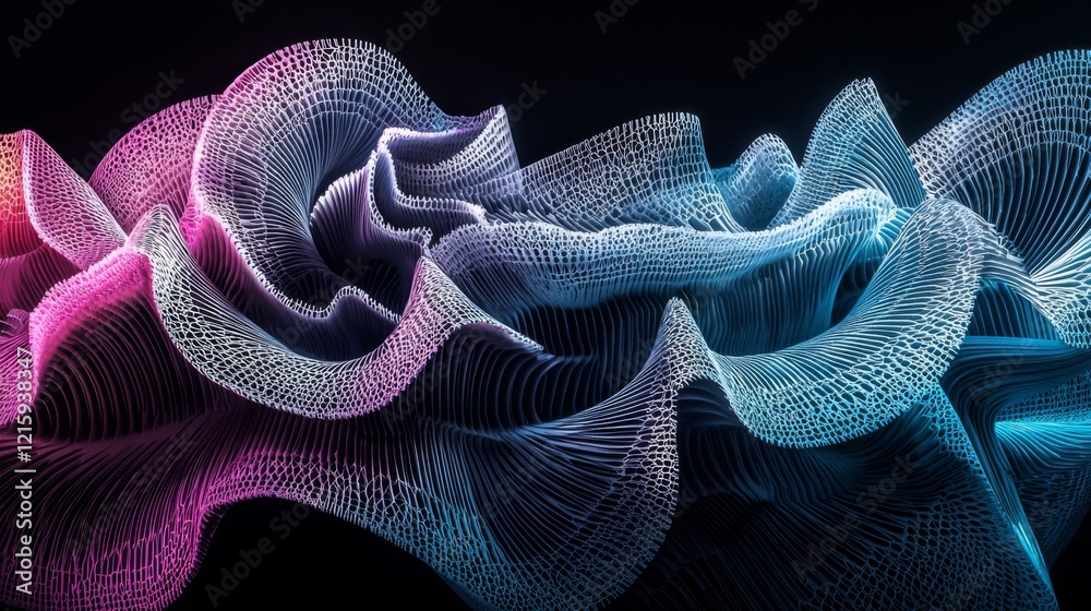 Canvas Prints abstract 3d render pink blue and white wave pattern digital art background