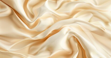 Obraz premium A close-up of smooth, flowing cream-colored satin fabric showcasing texture and sheen.