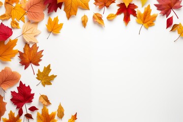 Autumn Leaves Arranged in a Frame on White Isolated Background for Seasonal-Themed Background, Photography