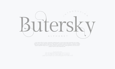 Butersky typography beauty fashion elegant minimalist serif italic fonts decorative wedding vintage retro logos. Minimal luxury font alphabet logo. Vector illustration