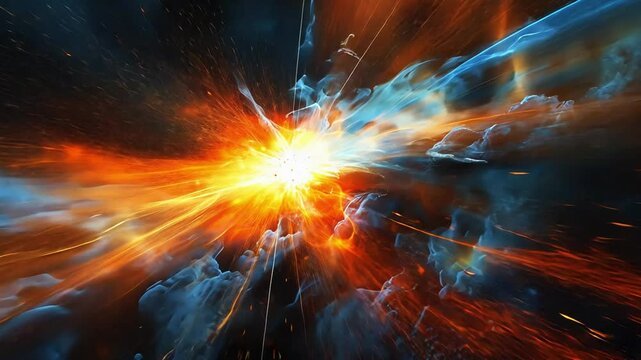 Bright cosmic explosion with glowing particles in deep space