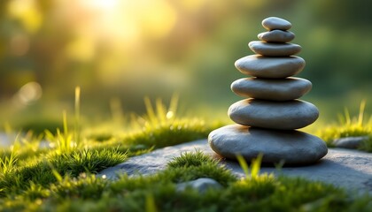 zen, stones, tall, stack, uneven, layers, rough, surfaces, grassy, surface, swaying, grass, goldenhour, sunlight, shadows, grassblades, hyperrealistic, detail, serene, tranquil, harmony, peaceful, 